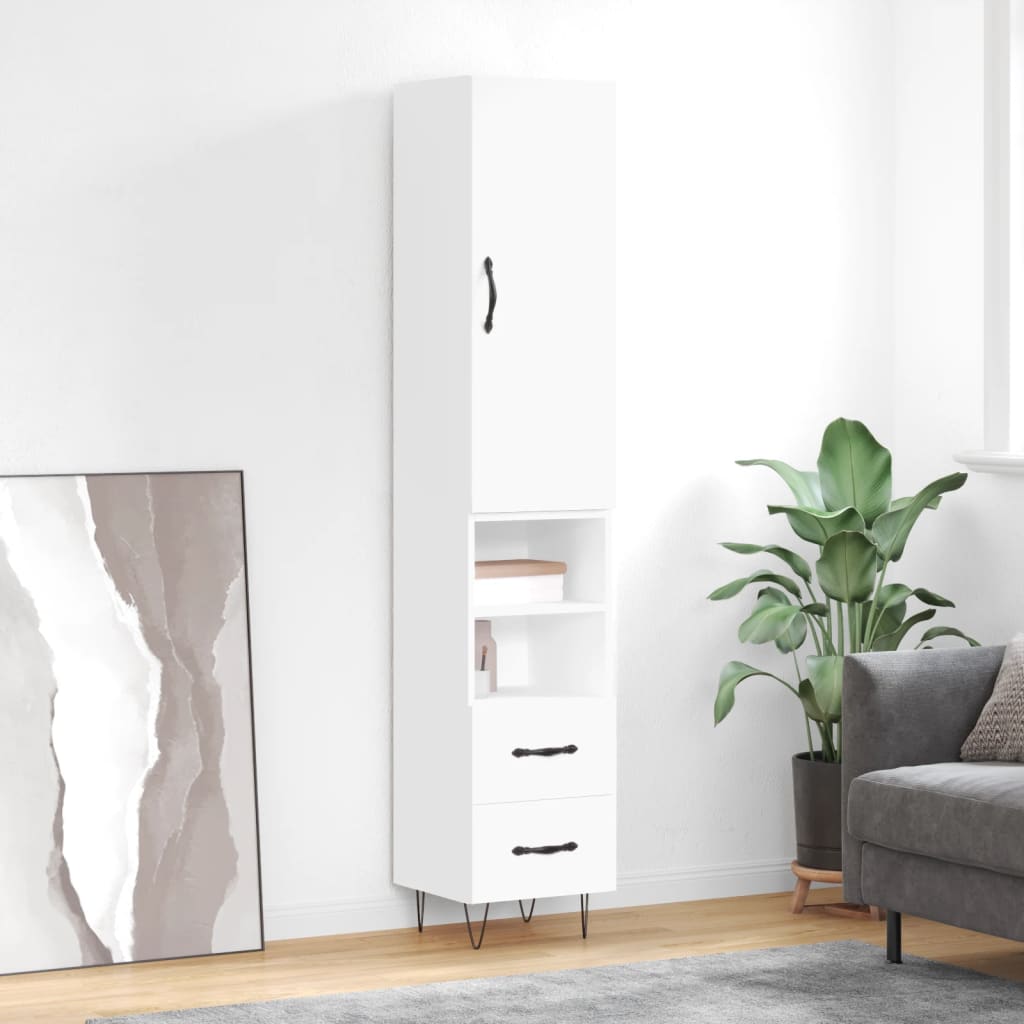 Highboard White 34,5x34x180 cm Engineered Wood