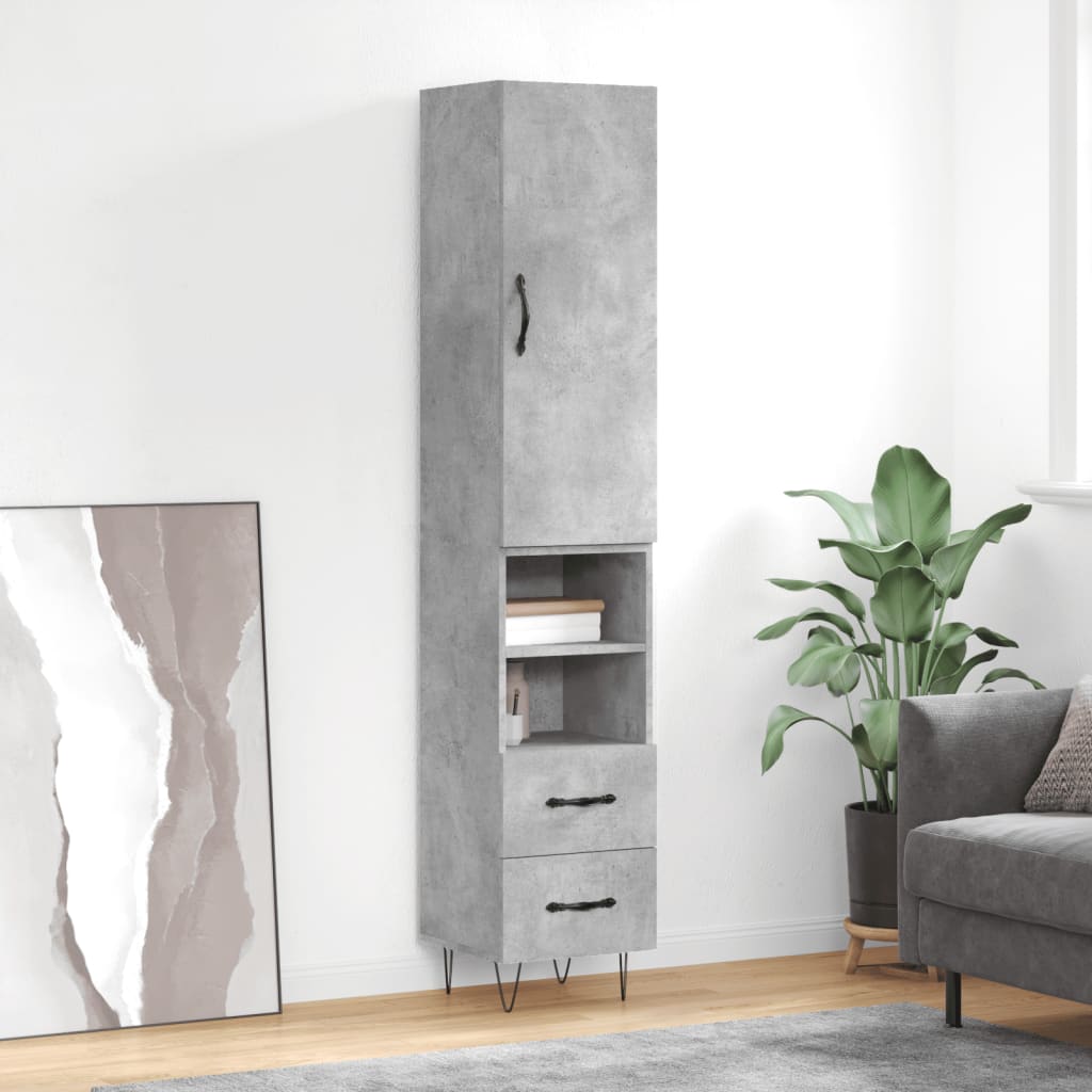 Highboard Concrete Grey 34,5x34x180 cm Engineered Wood