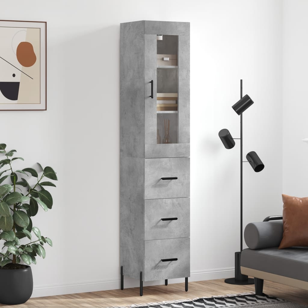 Highboard Concrete Grey 34,5x34x180 cm Engineered Wood