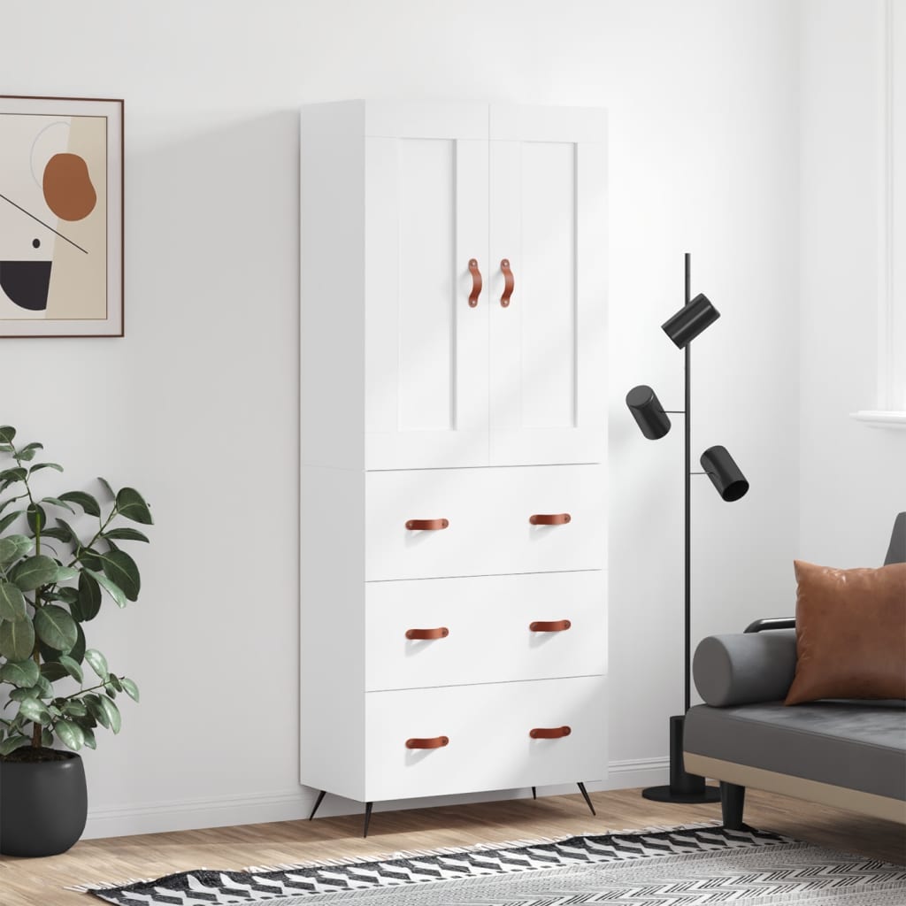 Highboard White 69,5x34x180 cm Engineered Wood