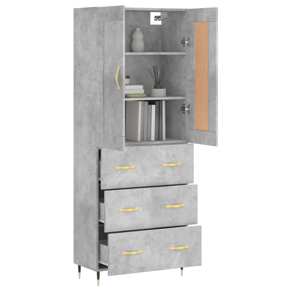 vidaXL Highboard Concrete Grey 69.5x34x180 cm Engineered Wood