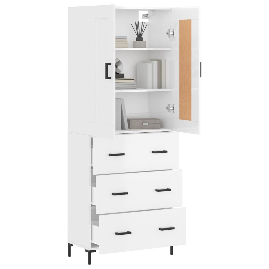 vidaXL Highboard High Gloss White 69.5x34x180 cm Engineered Wood