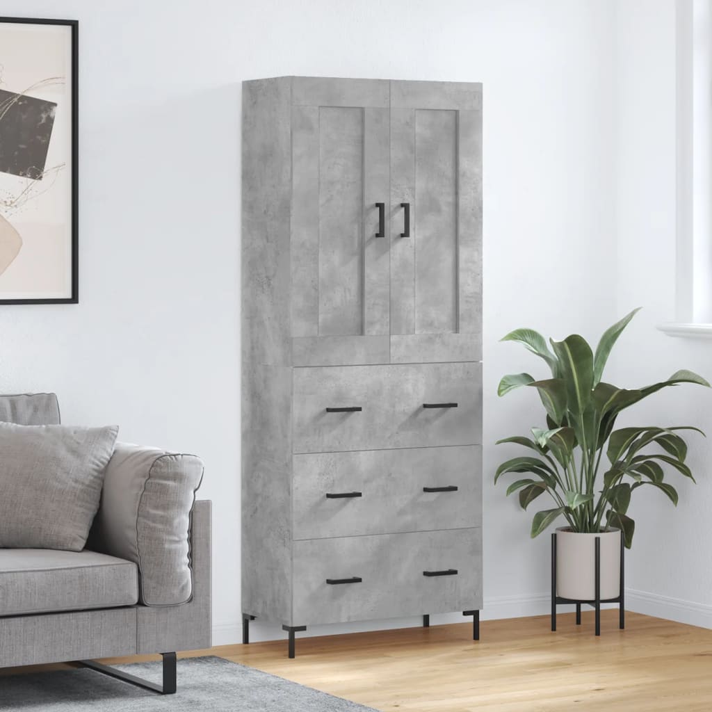 Highboard Concrete Grey 69.5x34x180 cm Engineered Wood