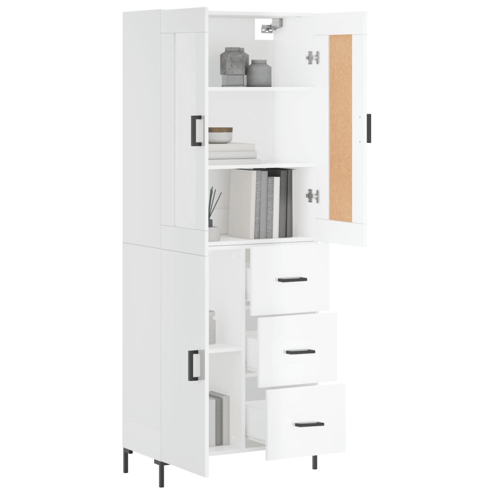 vidaXL Highboard High Gloss White 69.5x34x180 cm Engineered Wood