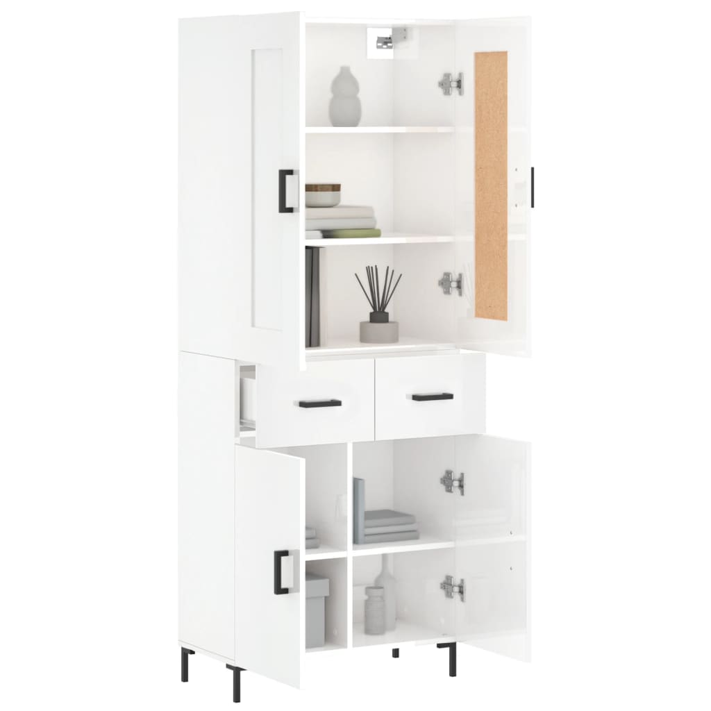 vidaXL Highboard High Gloss White 69.5x34x180 cm Engineered Wood