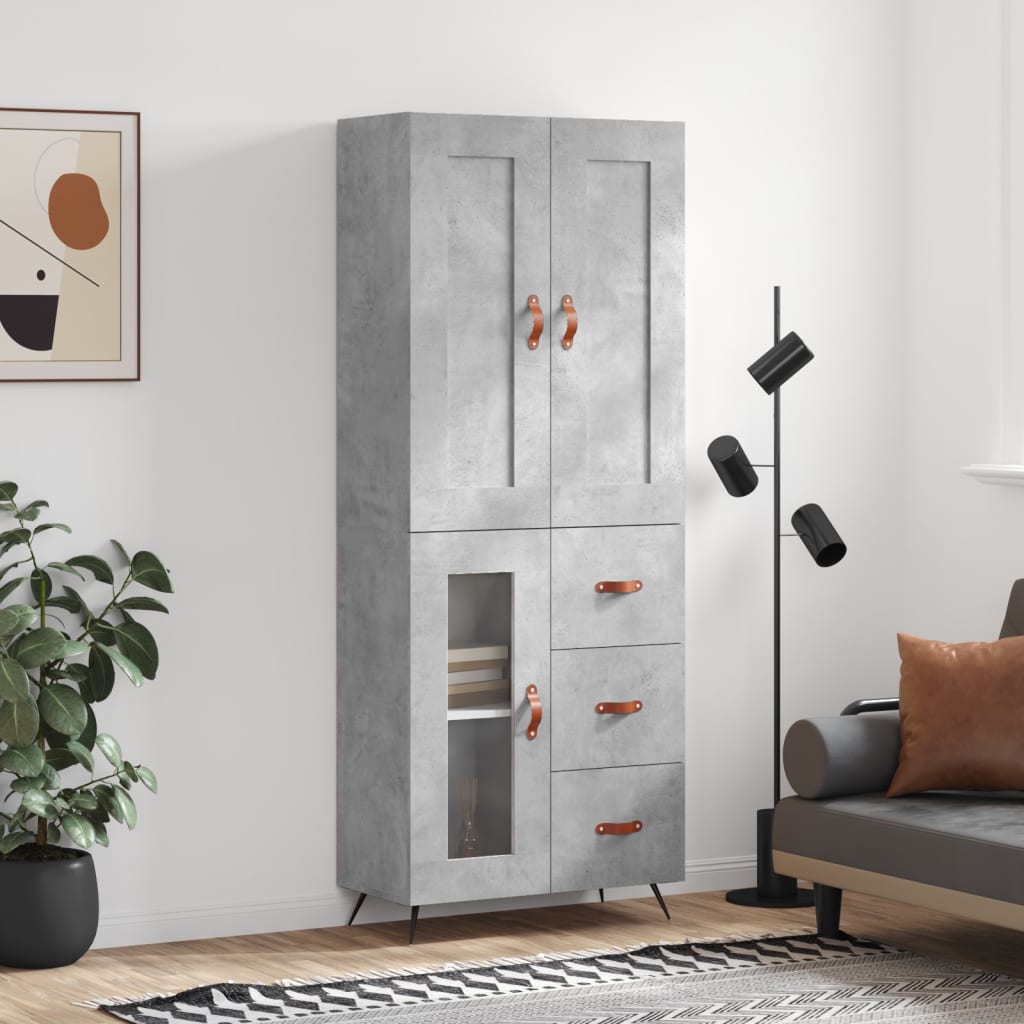 Highboard Concrete Grey 69.5x34x180 cm Engineered Wood