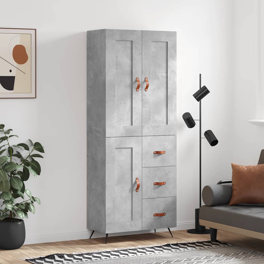 Highboard Concrete Grey 69.5x34x180 cm Engineered Wood