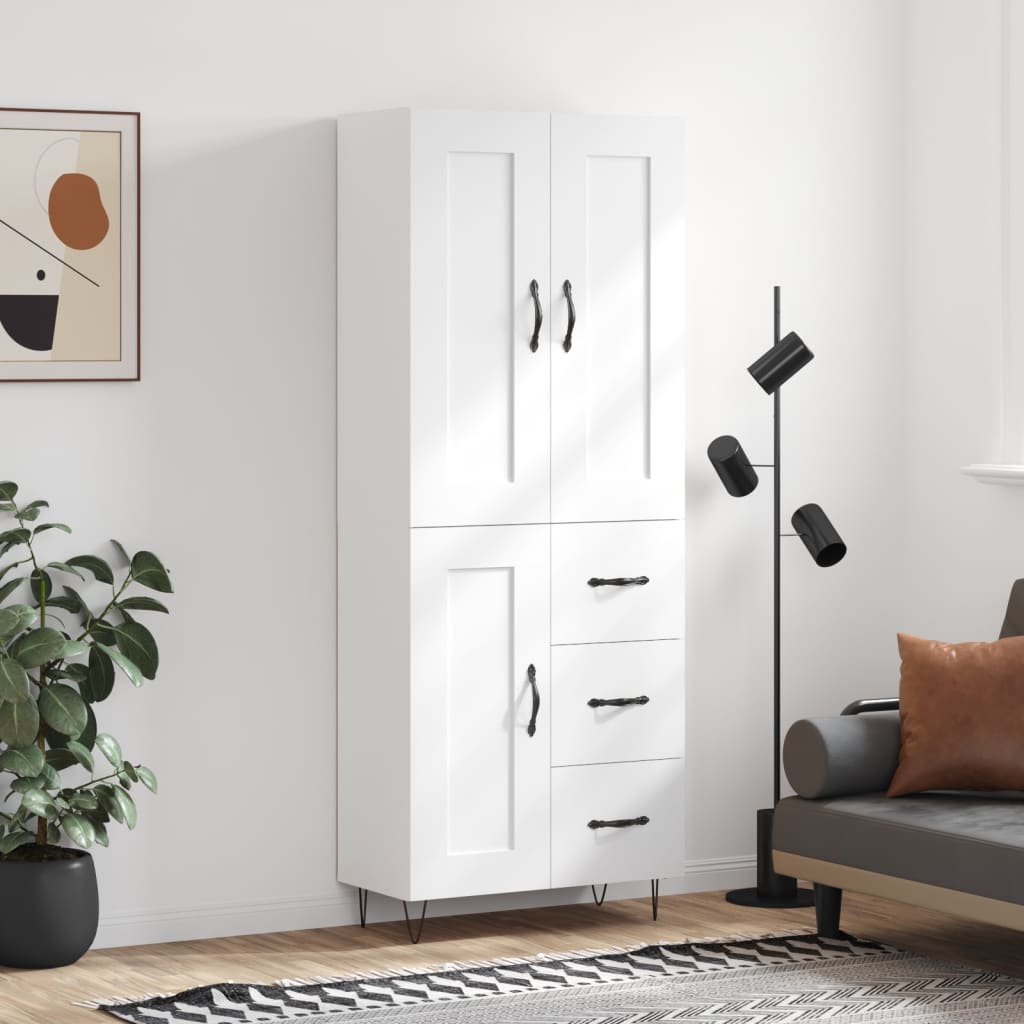 Highboard White 69,5x34x180 cm Engineered Wood