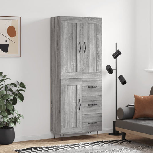 Highboard Grey Sonoma 69,5x34x180 cm Engineered Wood
