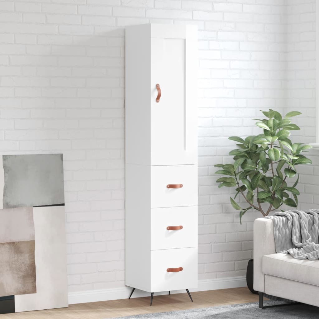 Highboard High Gloss White 34.5x34x180 cm Engineered Wood