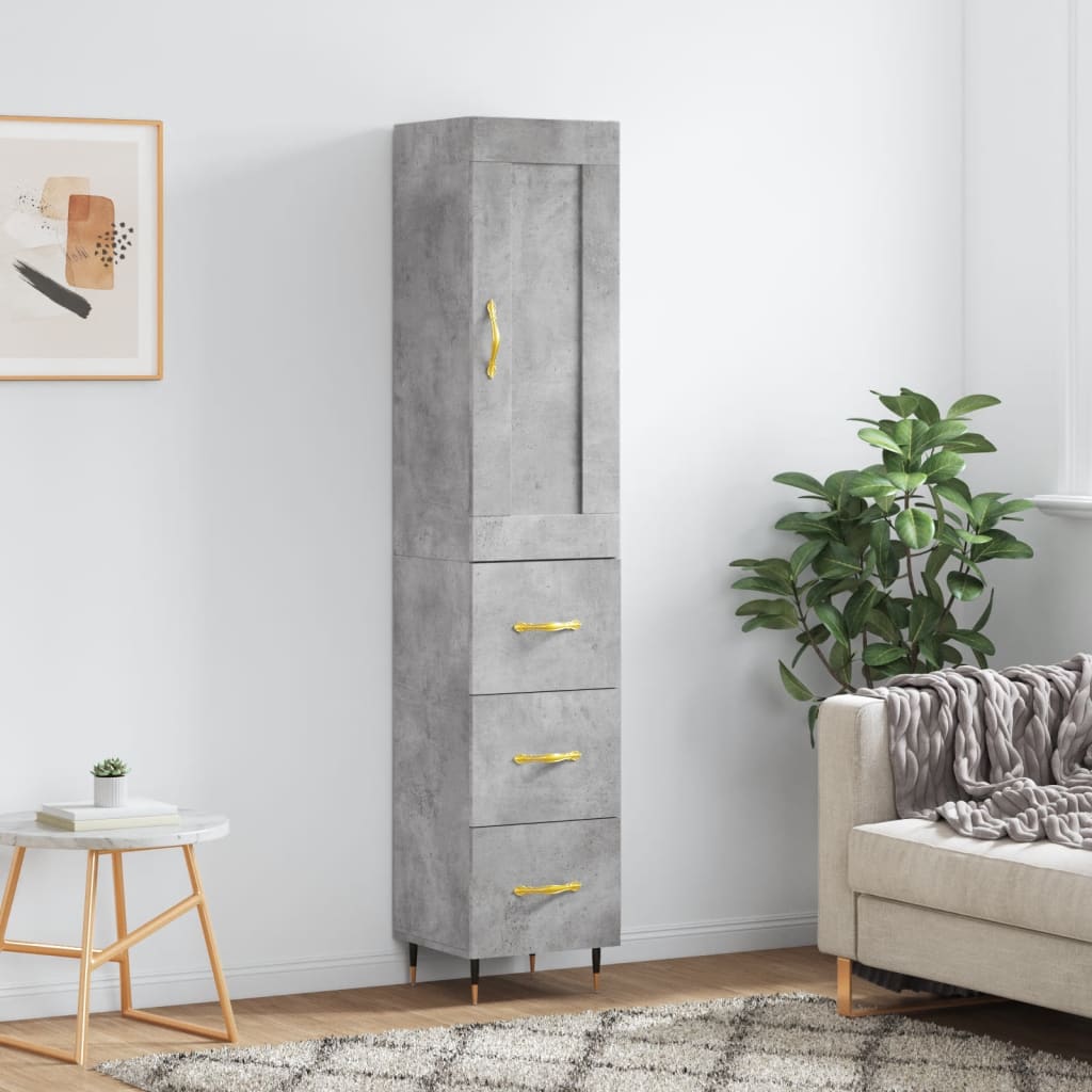 Highboard Concrete Grey 34,5x34x180 cm Engineered Wood
