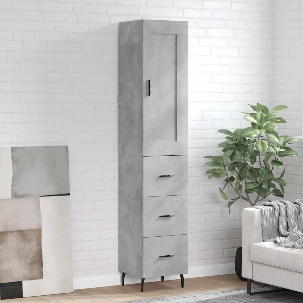 Highboard Concrete Grey 34.5x34x180 cm Engineered Wood