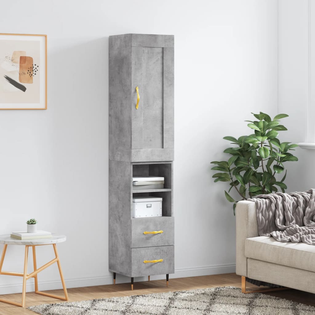 Highboard Concrete Grey 34.5x34x180 cm Engineered Wood