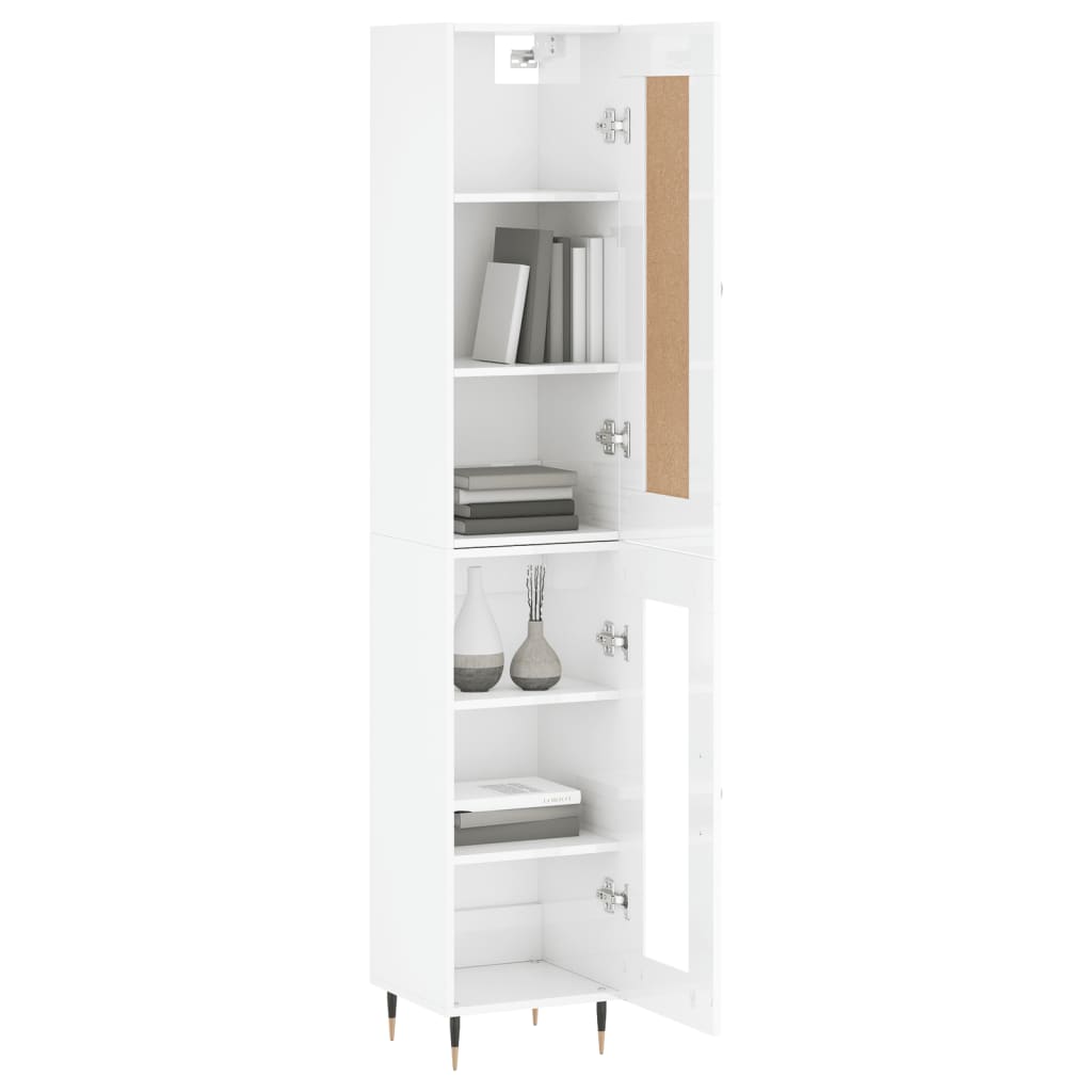 vidaXL Highboard High Gloss White 34.5x34x180 cm Engineered Wood