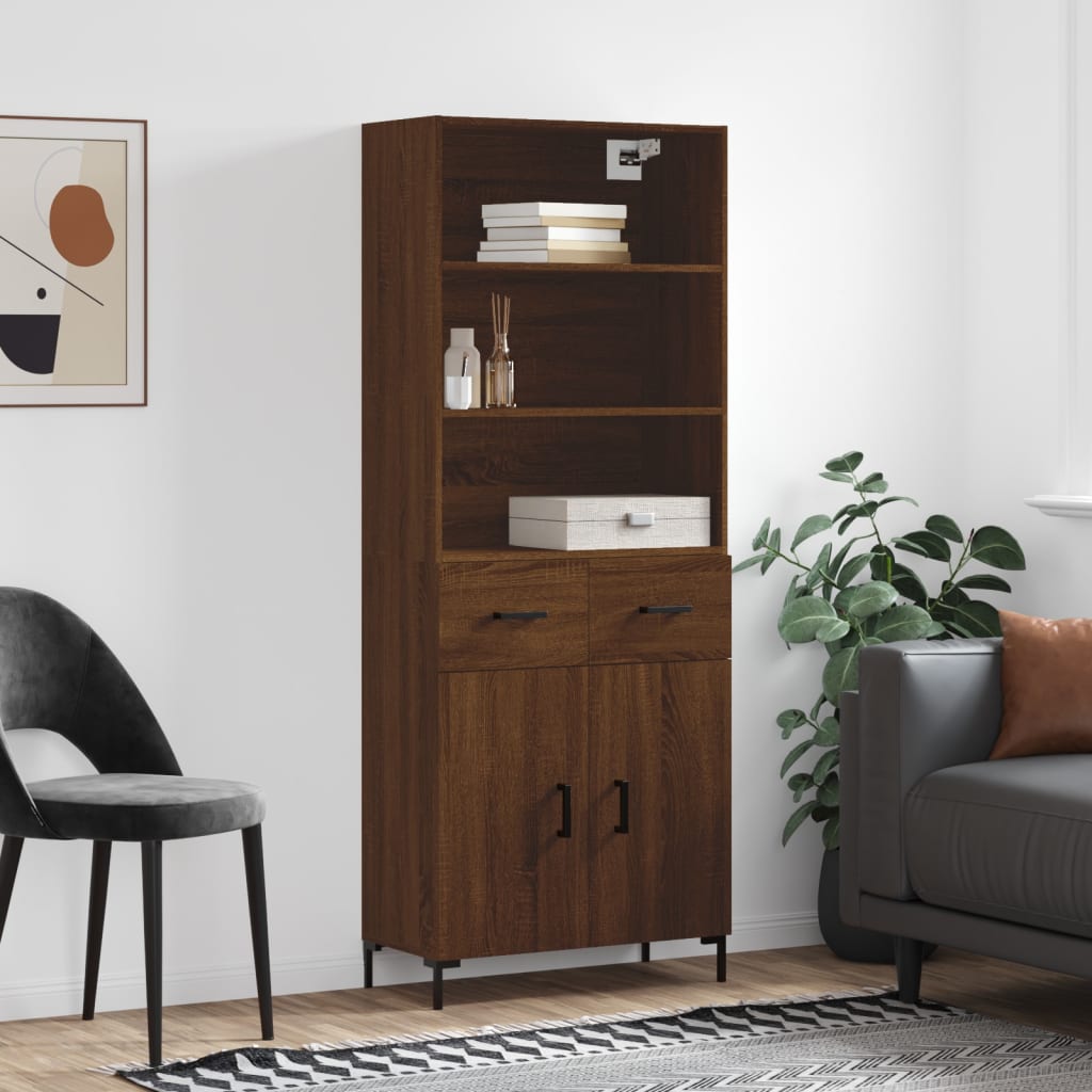 vidaXL Highboard Brown Oak 69.5x34x180 cm Engineered Wood