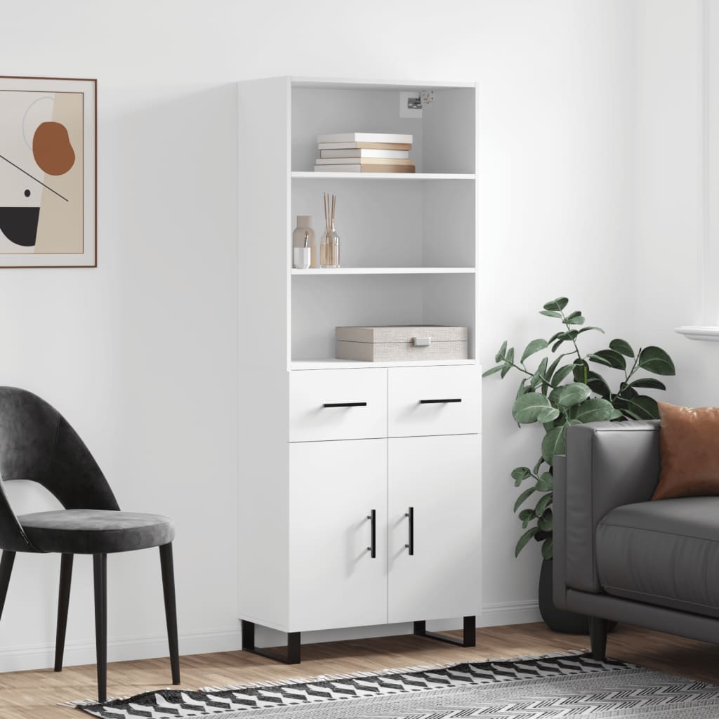 Highboard White 69,5x34x180 cm Engineered Wood