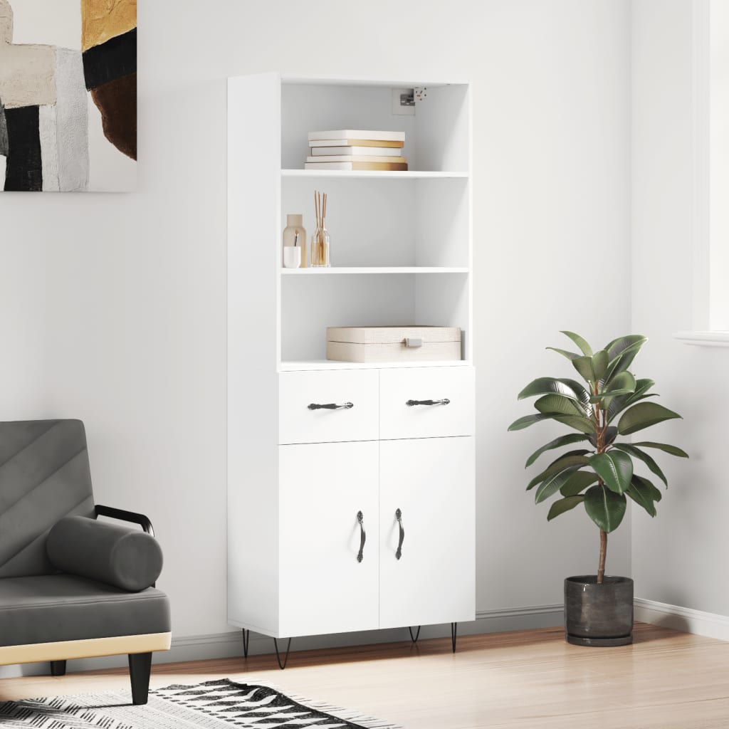 Highboard White 69,5x34x180 cm Engineered Wood