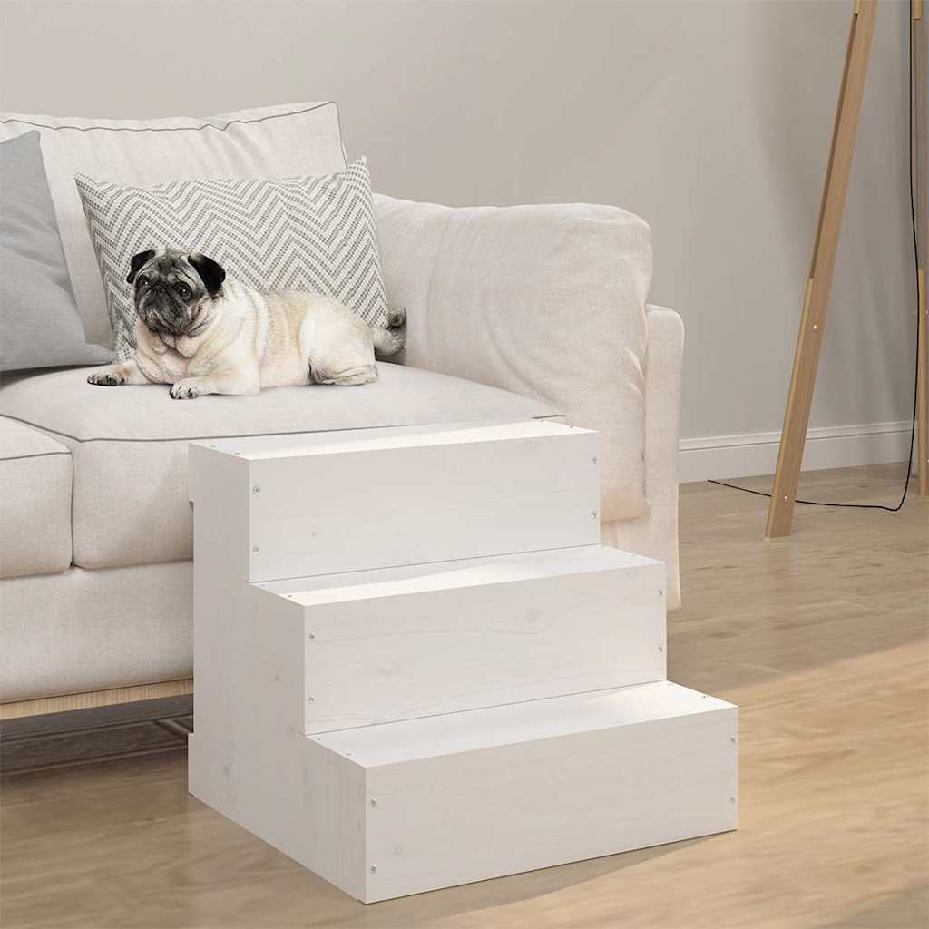 822462 vidaXL Pet Stair White 40x37,5x35 cm Solid Wood Pine