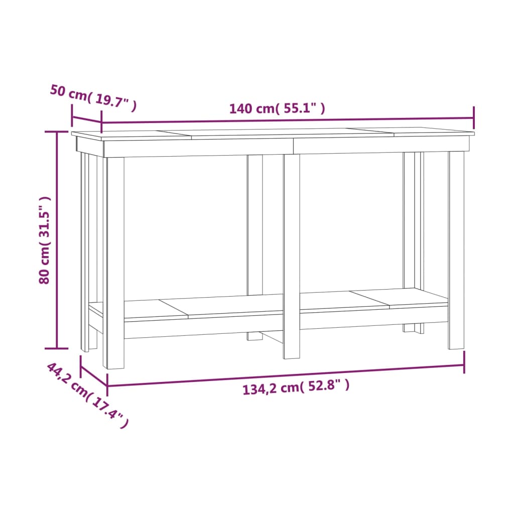 vidaXL Work Bench 140x50x80 cm Solid Wood Pine