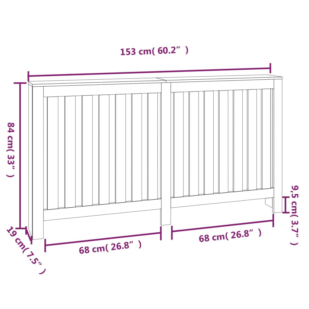 vidaXL Radiator Cover 153x19x84 cm Solid Wood Pine