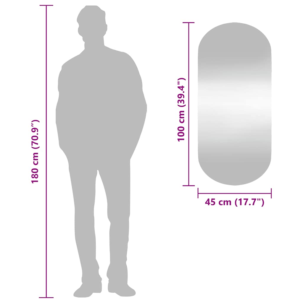 Wall Mirror | Transparent | Glass | 45 x 100 cm | Wall Mirror | Oval