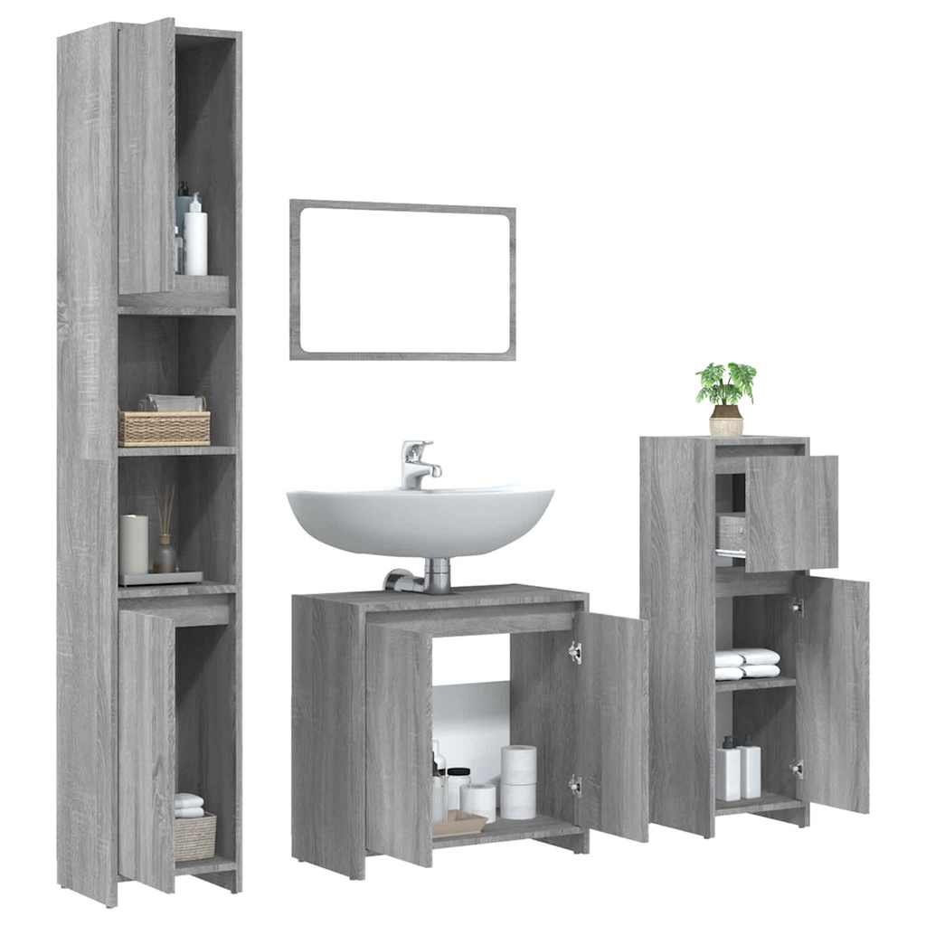 4 Piece Bathroom Furniture Set Grey Sonoma Engineered Wood