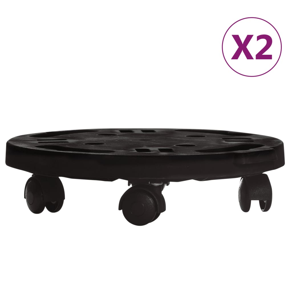 vidaXL Plant Trolleys with Wheels 2 pcs Diameter 30 cm Black 170 kg