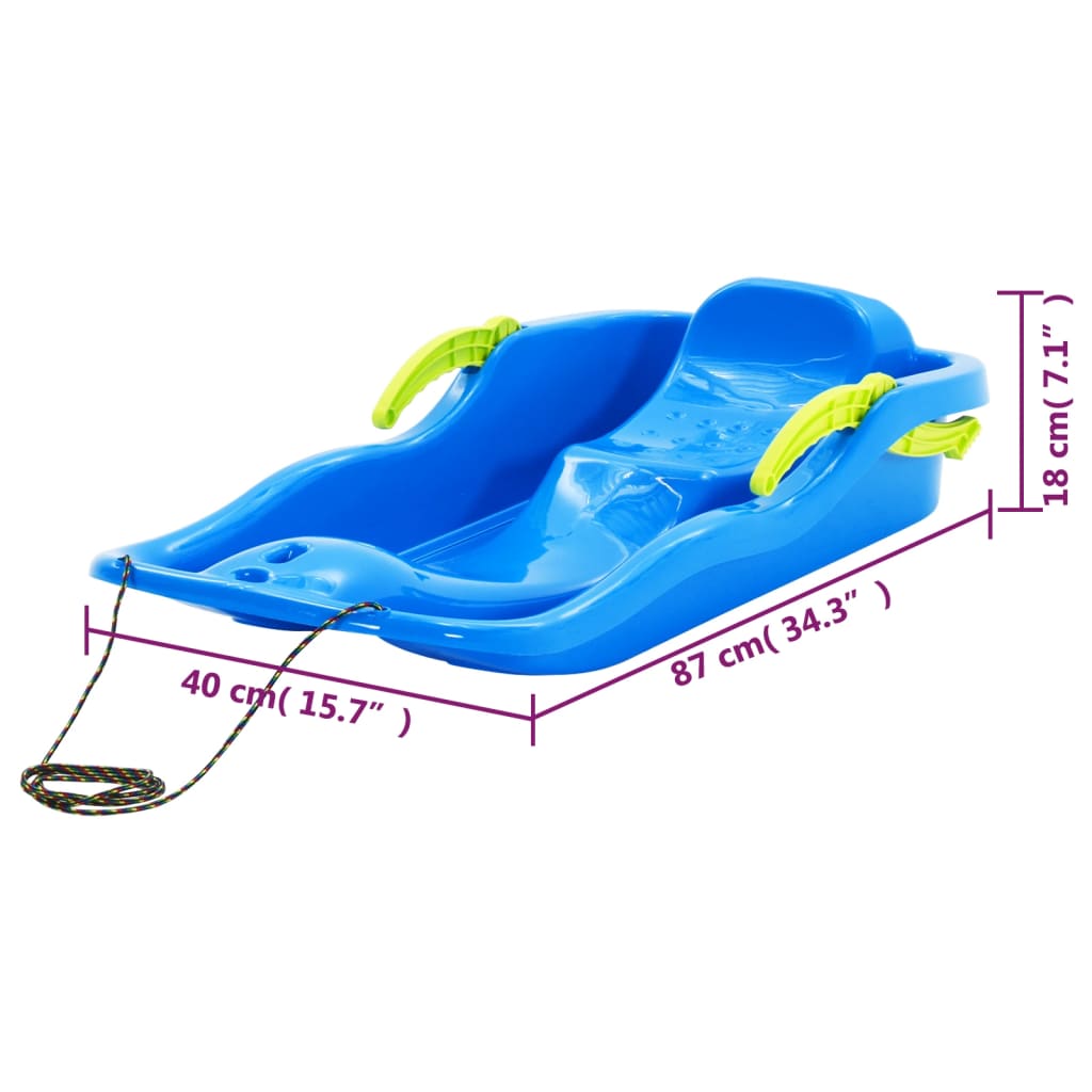 vidaXL Sledge with Brakes Blue 87x40x18 cm Polypropylene