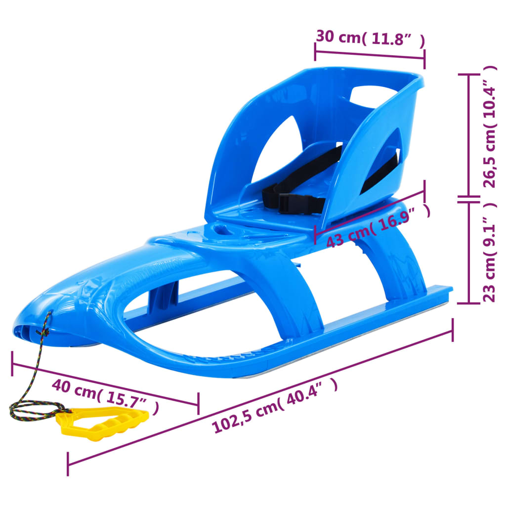 vidaXL Sledge with Seat Blue 102.5x40x23 cm Polypropylene