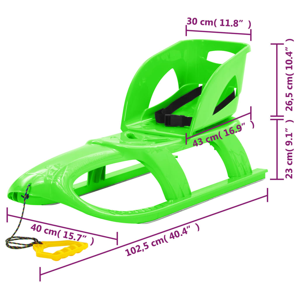 vidaXL Sledge with Seat Green 102.5x40x23 cm Polypropylene