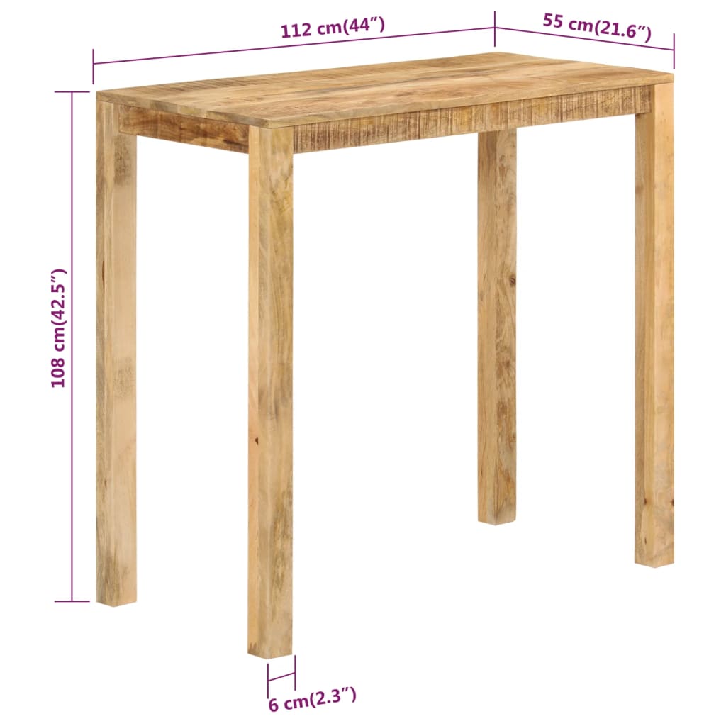 vidaXL Bar Table 112x55x108 cm Solid Wood Mango