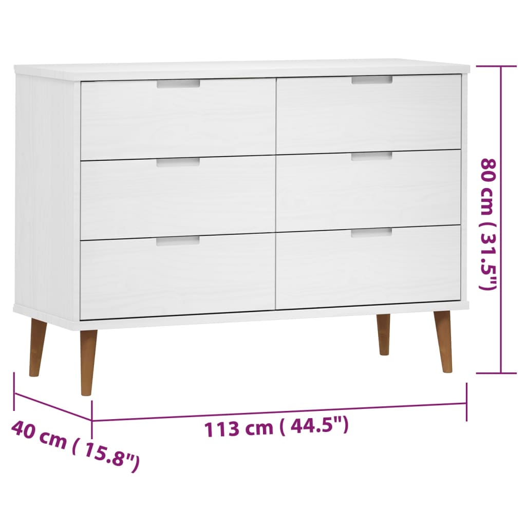 Drawer Cabinet MOLDE White 113x40x80 cm Solid Wood Pine