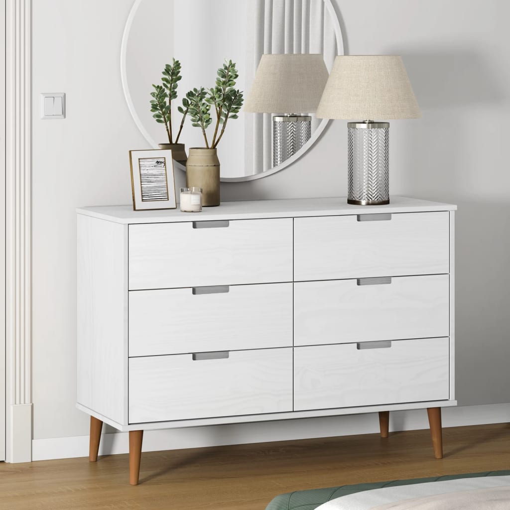 Drawer Cabinet MOLDE White 113x40x80 cm Solid Wood Pine