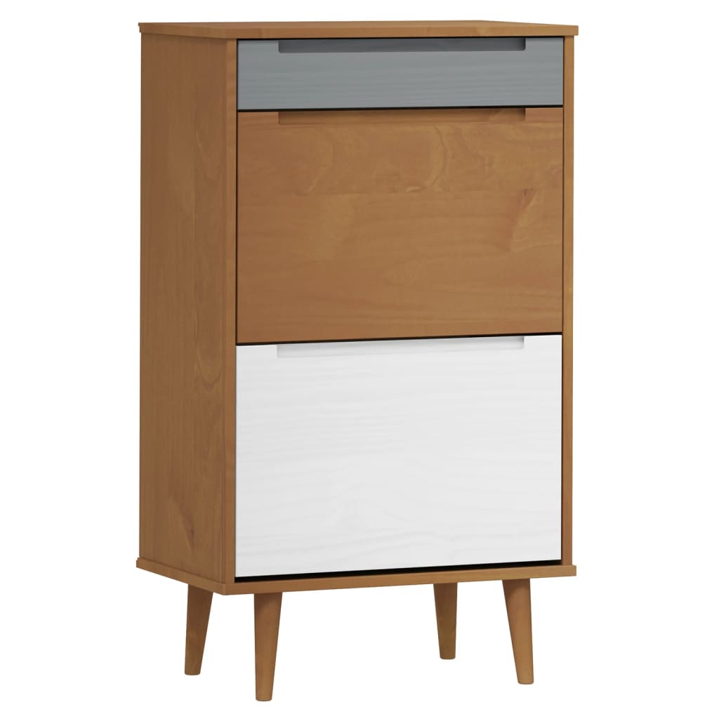 vidaXL Shoe Cabinet MOLDE Brown 59,5x35x103 cm Solid Wood Pine