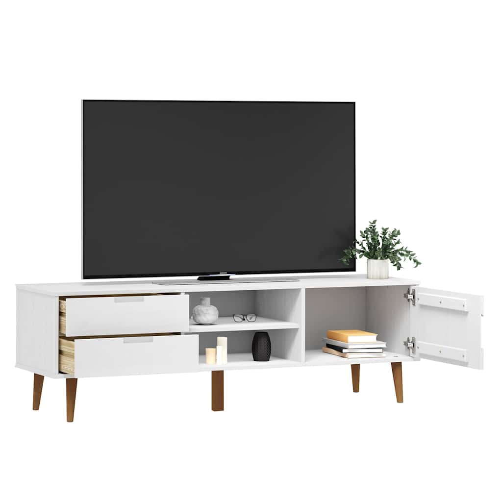 TV Cabinet "MOLDE" White 158x40x49 cm Solid Wood Pine