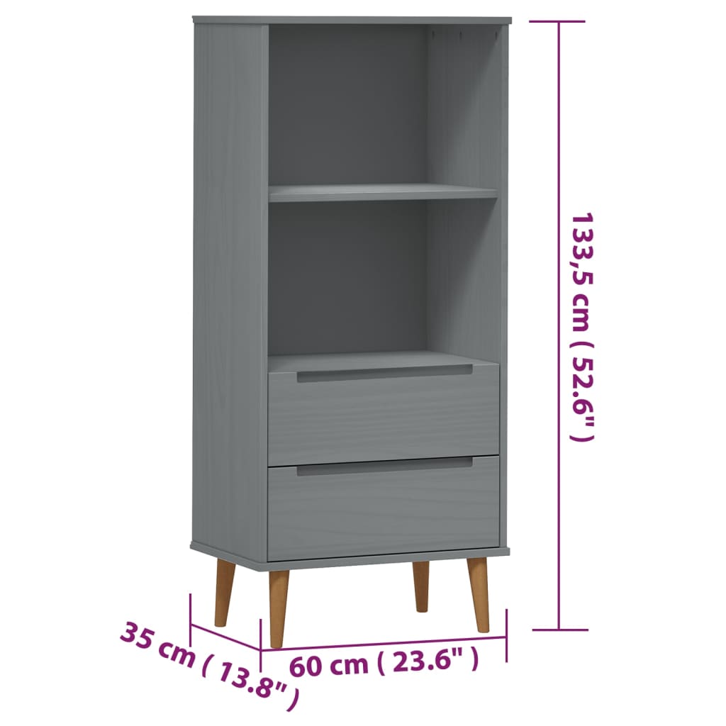 vidaXL Bookcase MOLDE Grey 60x35x133,5 cm Solid Wood Pine