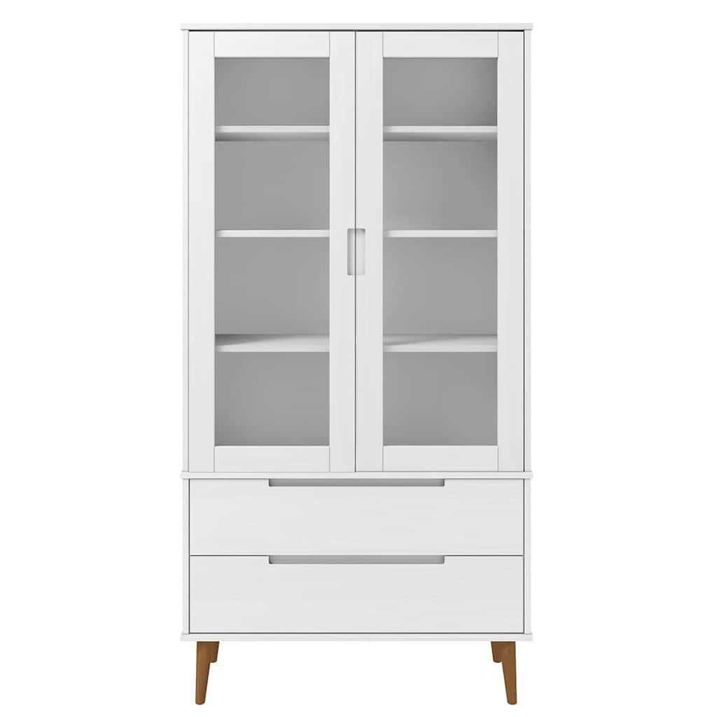 Vitrine Cabinet MOLDE White 90x35x175 cm Solid Wood Pine