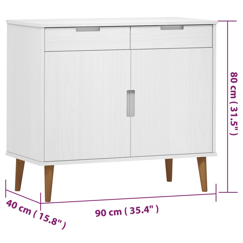 vidaXL Sideboard MOLDE White 90x40x80 cm Solid Wood Pine