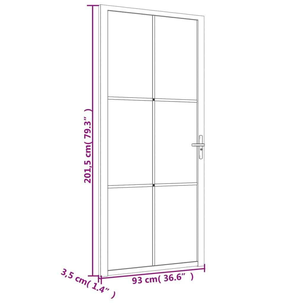 Binnendeur 93x201,5 cm wit ESG glas en aluminium