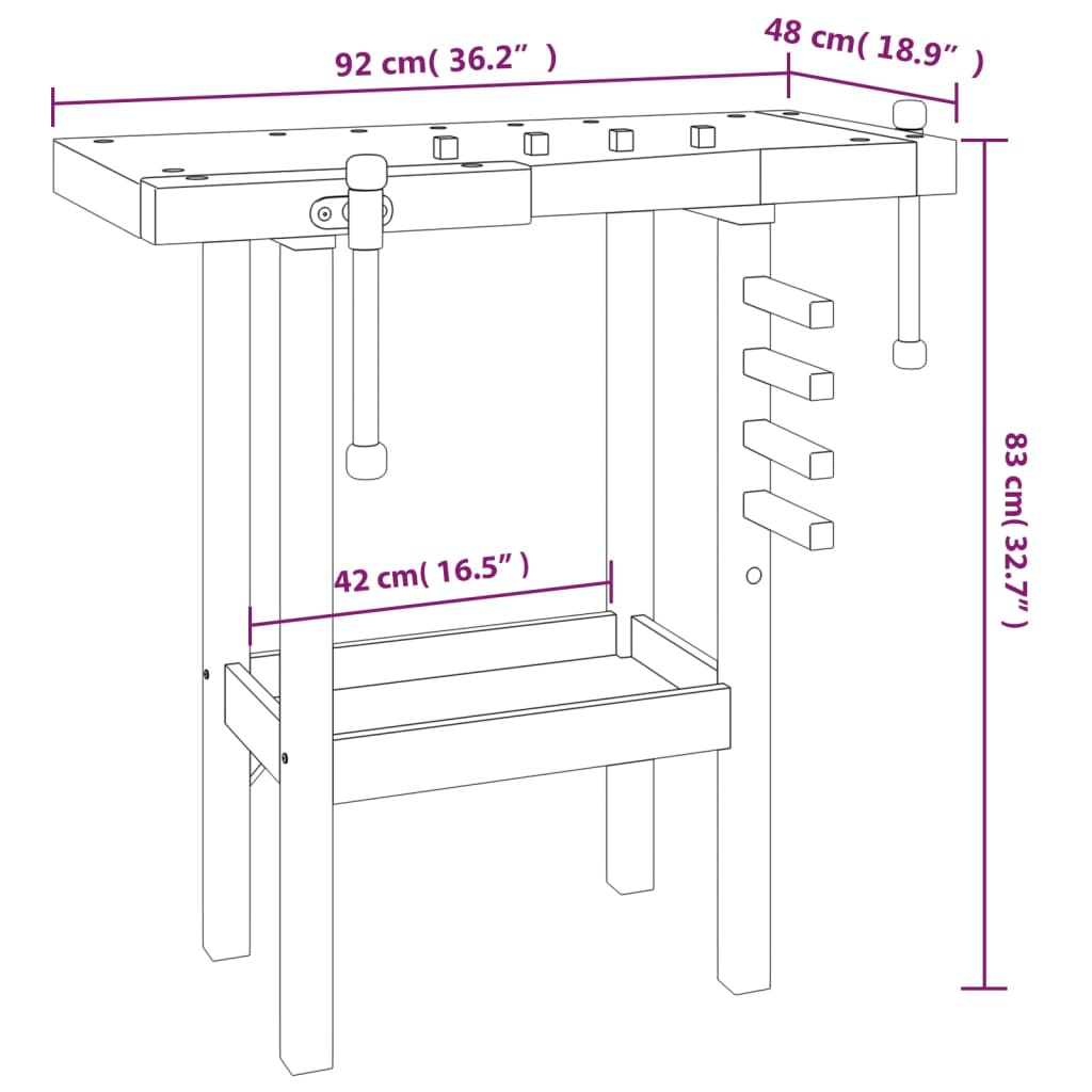 vidaXL Workbench with Vices 92x48x83 cm Solid Wood Acacia