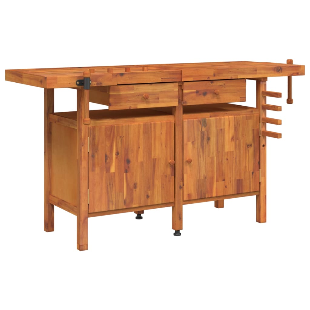 vidaXL Workbench with Drawers and Vices 162x62x83 cm Solid Wood Acacia