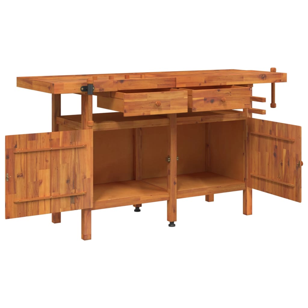 vidaXL Workbench with Drawers and Vices 162x62x83 cm Solid Wood Acacia