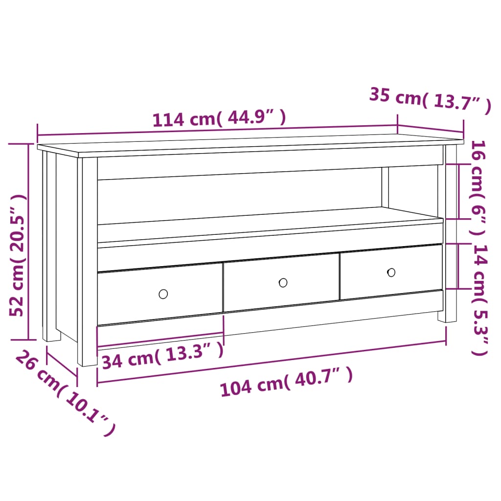 vidaXL TV Cabinet 114x35x52 cm Solid Wood Pine