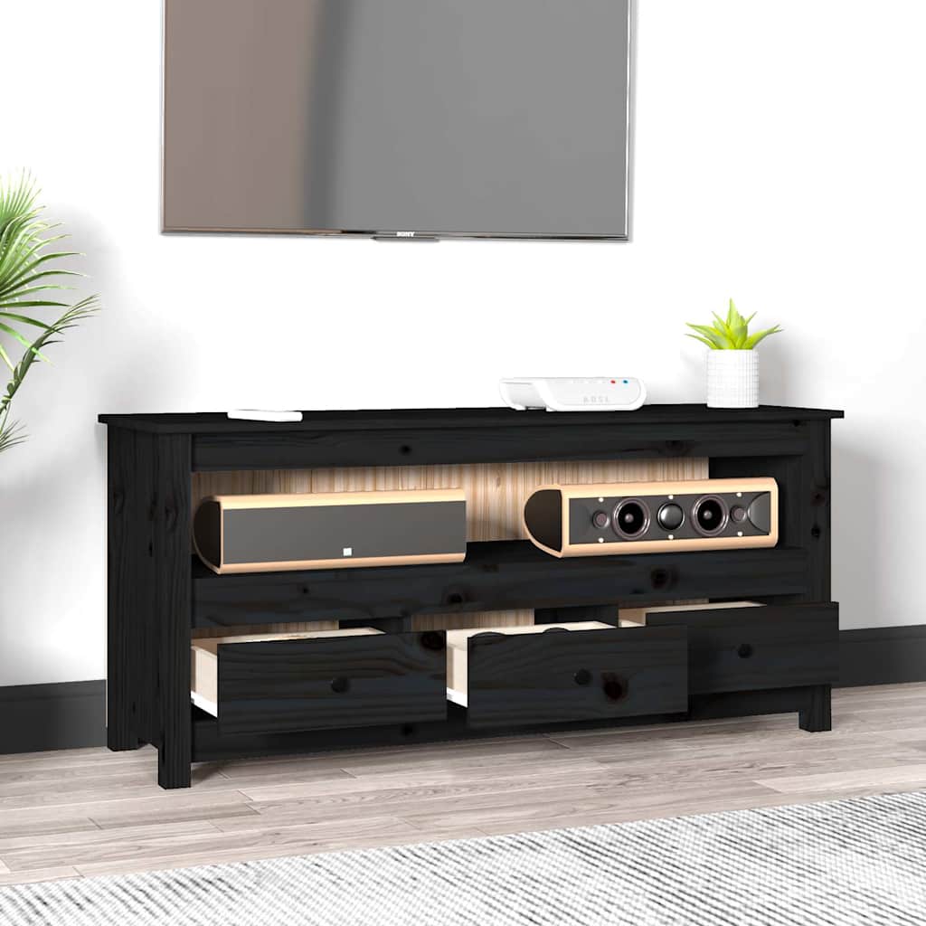 TV Cabinet Black 114x35x52 cm Solid Wood Pine