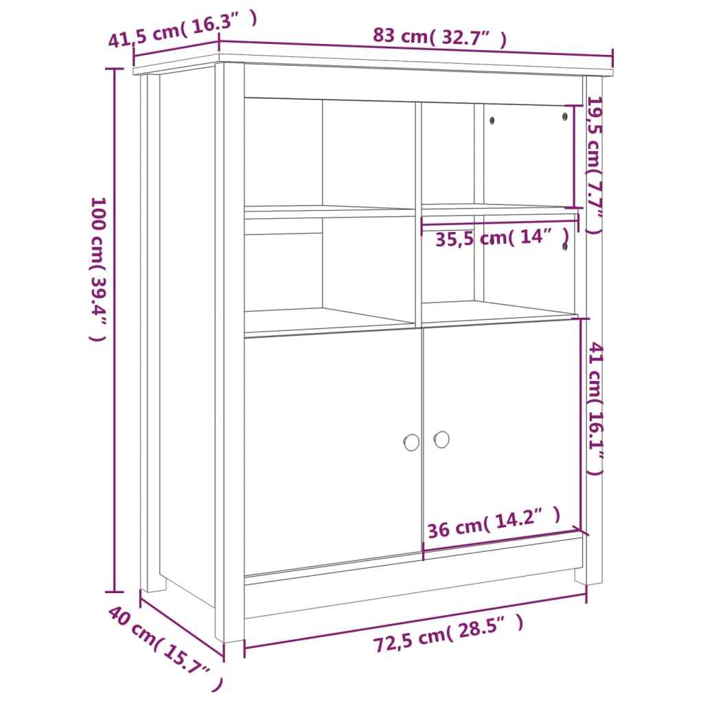 vidaXL Sideboard 83x41.5x100 cm Solid Wood Pine