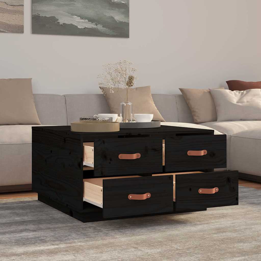 Coffee Table Black 80x80x45 cm Solid Wood Pine