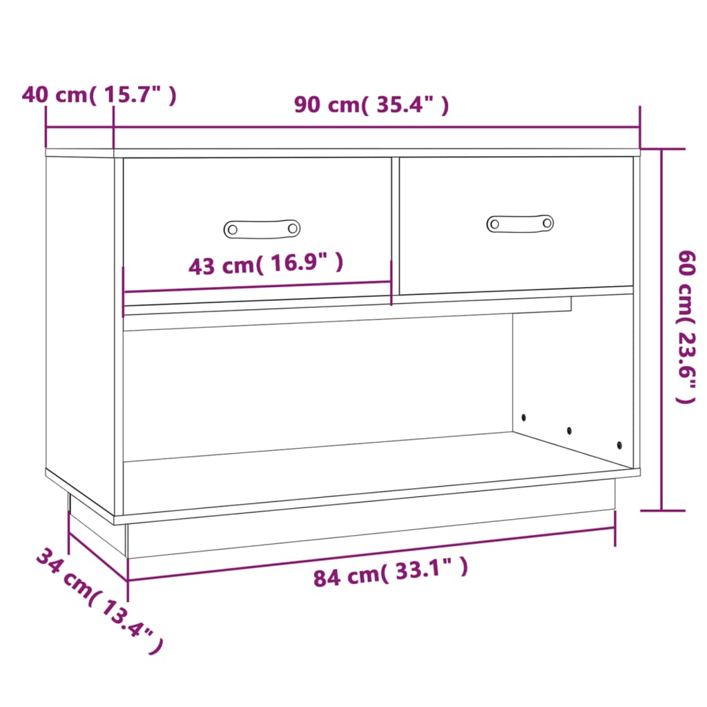 vidaXL TV Cabinet White 90x40x60 cm Solid Wood Pine