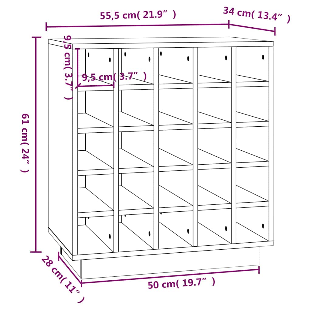 Wine Cabinet White 55.5x34x61 cm Solid Wood Pine