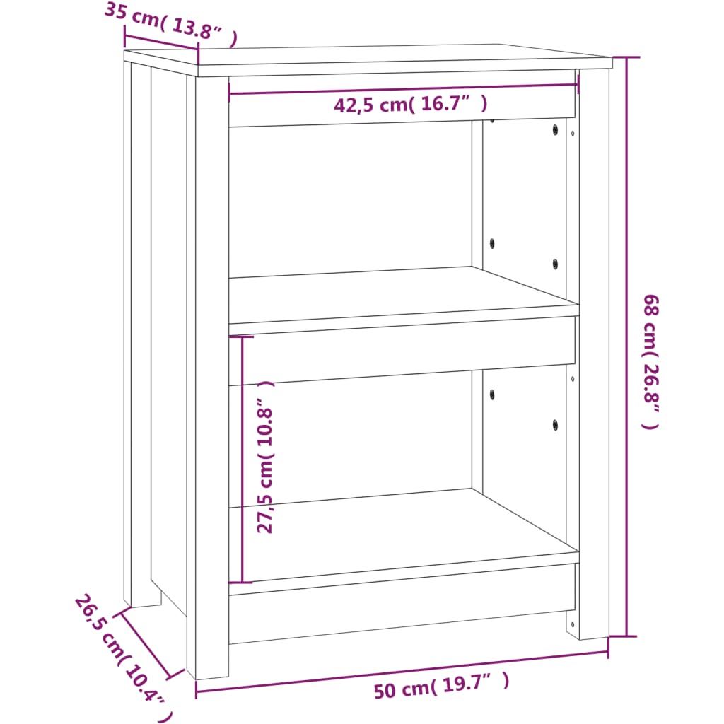 vidaXL Book Cabinet 50x35x68 cm Solid Wood Pine