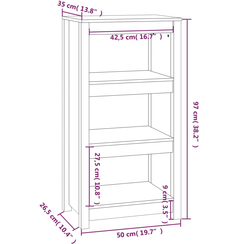 Book Cabinet Black 50x35x97 cm Solid Wood Pine